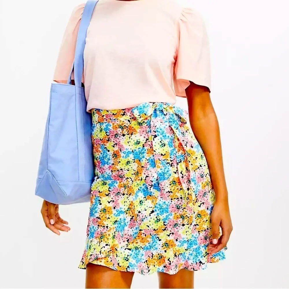 Loft Petite Hydrangea Ruffle Wrap Skirt Linen Blend Size 0